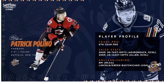 SWAMP RABBITS SIGN VETERAN PATRICK POLINO - Howlings
